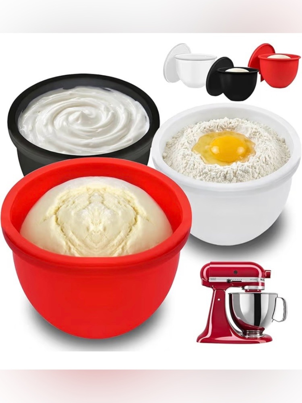 3pk Silicone Bowl Liners w/lids for 4.5-5 Qt KitchenAid Mixers. Sealed Package